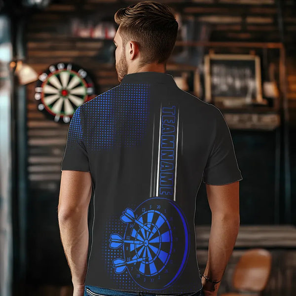 Personalized Black and Blue Darts Polo, Quarter Zip Shirt For Men Custom Dart Outfit Team Jerseys NQS9498