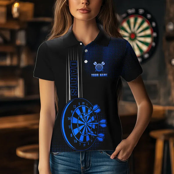 Personalized Black and Blue Darts Polo, Quarter Zip Shirt For Women Custom Dart Outfit Team Jerseys NQS9498