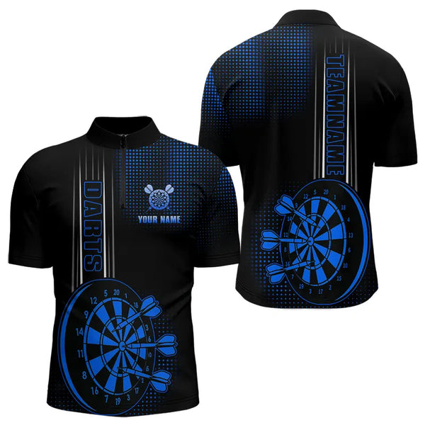 Personalized Black and Blue Darts Polo, Quarter Zip Shirt For Men Custom Dart Outfit Team Jerseys NQS9498