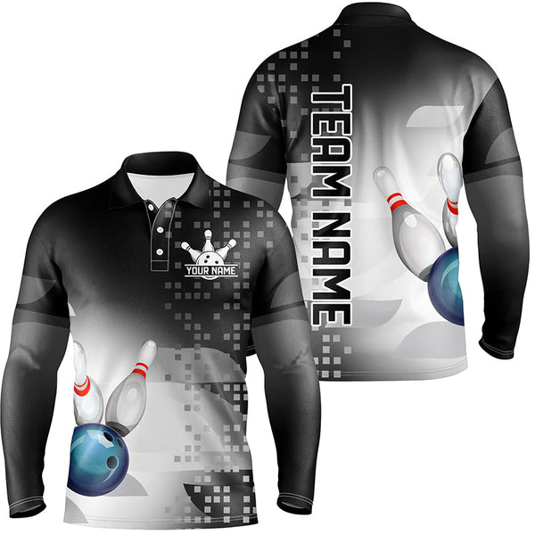 Black and White Bowling Polo, Quarter Zip Shirt For Men Custom team bowling jerseys, Gift for Bowlers NQS8450