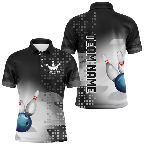 Black and White Bowling Polo, Quarter Zip Shirt For Men Custom team bowling jerseys, Gift for Bowlers NQS8450