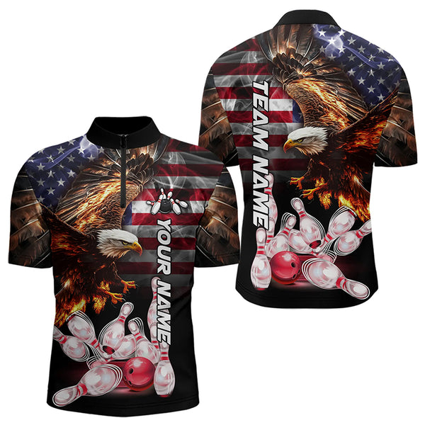 Smoke American Flag Eagle Flame Bowling Shirts for Men Custom patriotic Team Bowling jerseys NQS9504