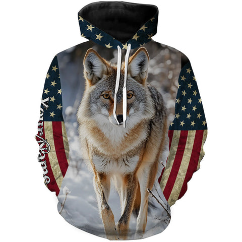 Coyote Hunting american flag patriotic Custom Name 3D All over print shirts NQSD126