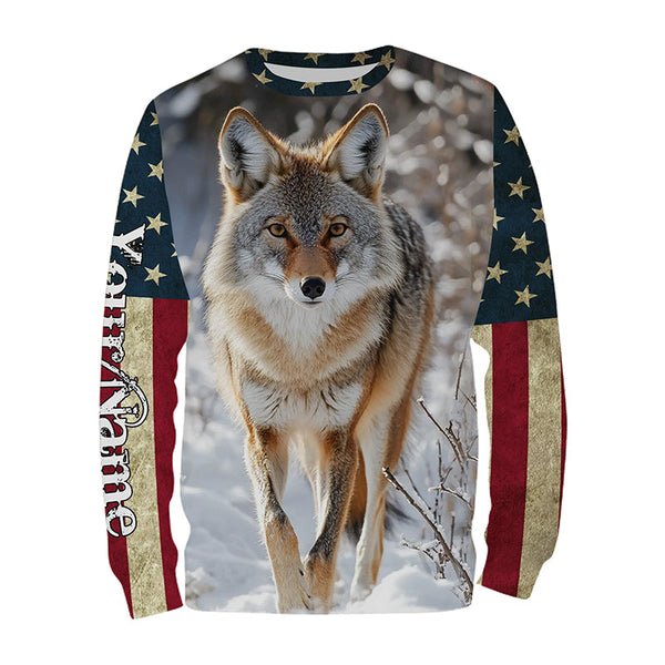 Coyote Hunting american flag patriotic Custom Name 3D All over print shirts NQSD126