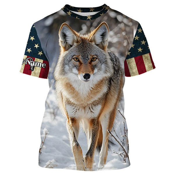 Coyote Hunting american flag patriotic Custom Name 3D All over print shirts NQSD126