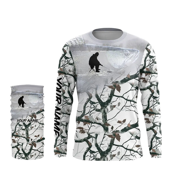 Ice fishing walleye winter camo Custom fishing shirts for men Performance Long Sleeve Fishing Apparel NQS2498