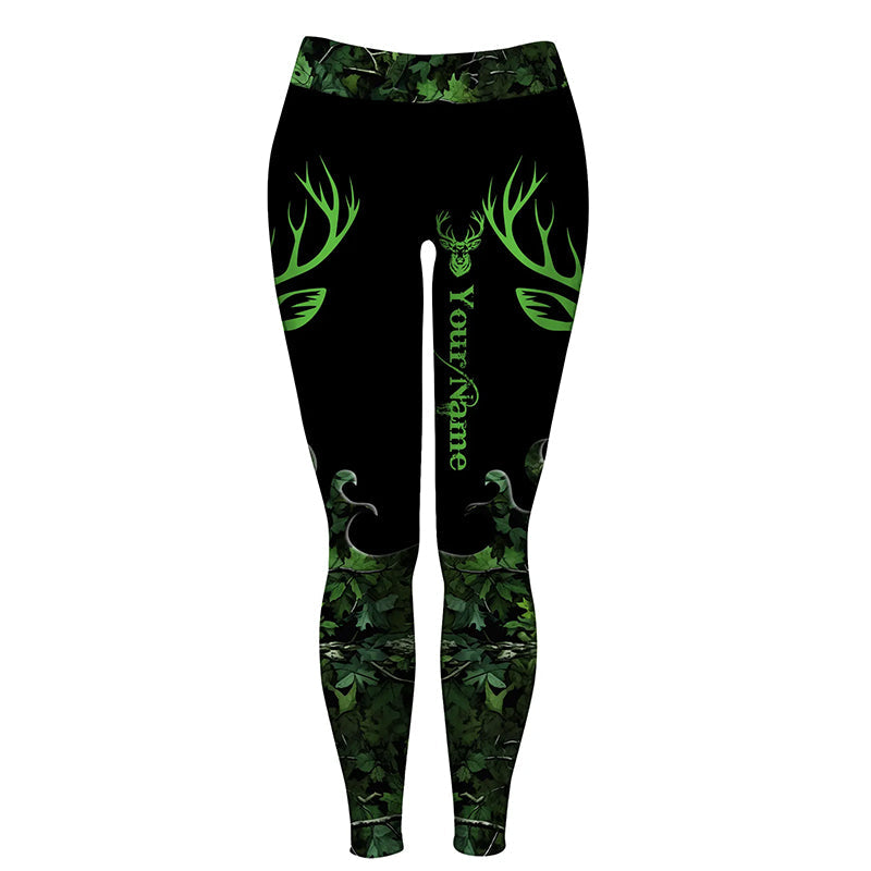 Deer camo leggings green camo Custom Name camo leggings women - NQS2626