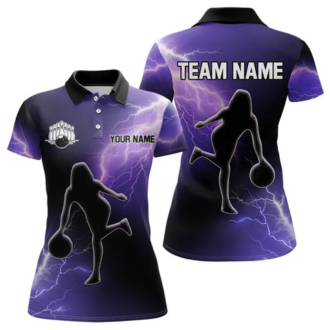 Purple Lightning Thunder Bowling Shirts for Women Custom Team Bowling Polo, Quarter Zip Jerseys NQS9170