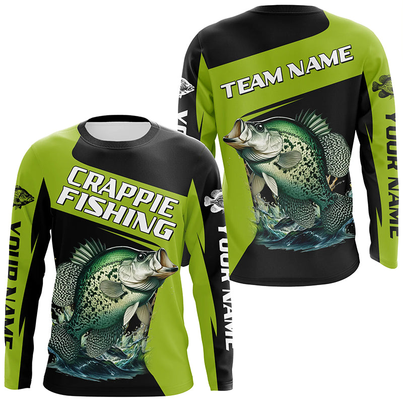 Black Green Crappie fishing Custom Long Sleeve Tournament Fishing Shirts, Crappie Fishing Jerseys NQS7476