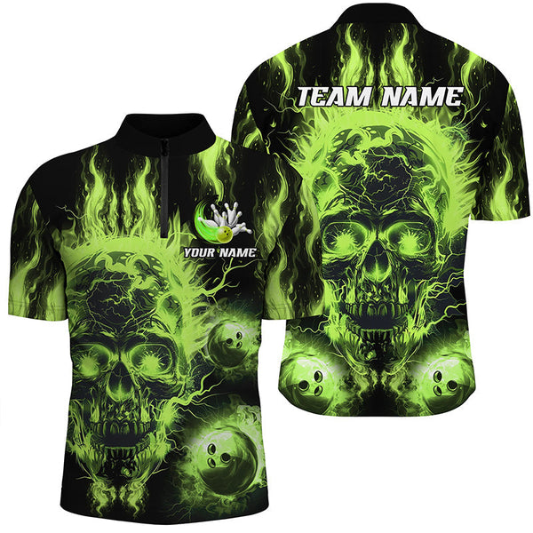 Green flame skull Bowling ball Mens bowling shirts custom bowling jerseys, bowl gifts NQS7629