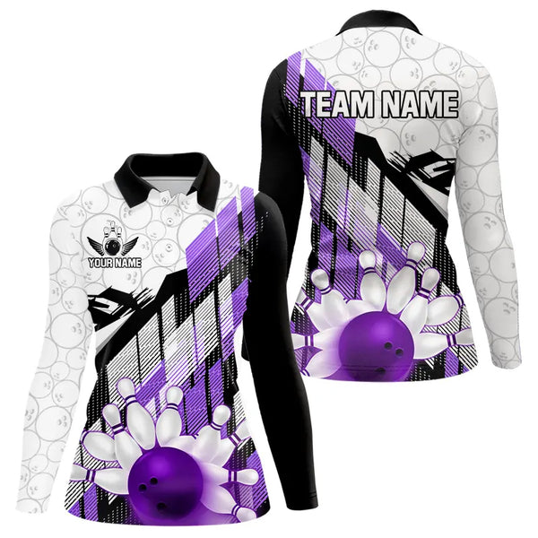 Purple Camo Bowling Shirt for Women Custom Team bowling jerseys, personalized bowling gifts NQS9176