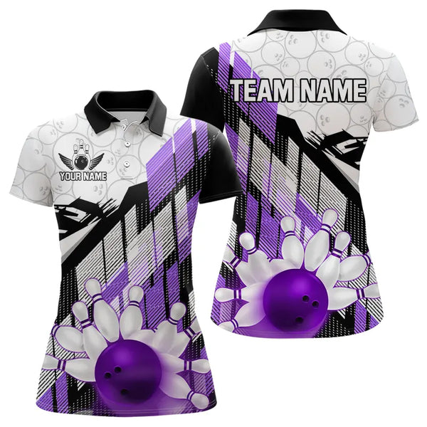 Purple Camo Bowling Shirt for Women Custom Team bowling jerseys, personalized bowling gifts NQS9176