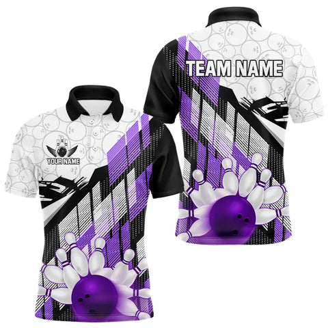 Purple Camo Bowling Polo, 1/4 Zip Shirt for Men Custom Team bowling jerseys, personalized bowling gift NQS9176