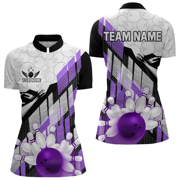 Purple Camo Bowling Shirt for Women Custom Team bowling jerseys, personalized bowling gifts NQS9176