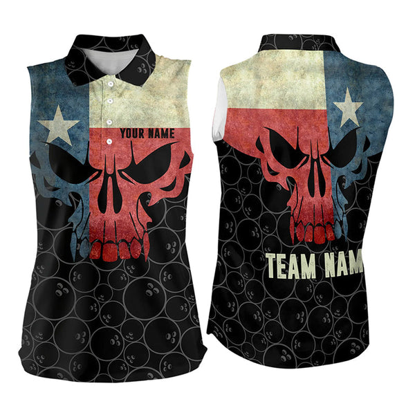 Vintage Texas Flag Skull Black Bowling Camo retro Bowling Sleeveless Polos custom Bowling team jerseys NQS9535