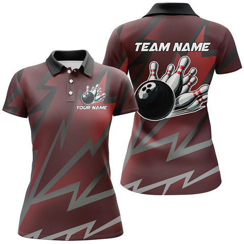 Red Lightning Thunder Storm Team bowling shirts for women custom bowling Polo, Quarter zip jerseys NQS8731