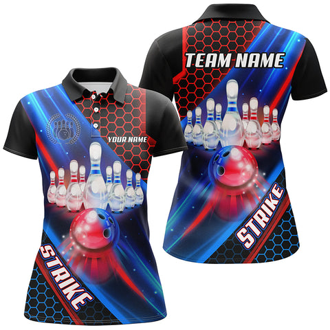 Blue and Red Light Strike Bowling Ball pins Bowling shirts for Women custom Team bowling jerseys NQS8733