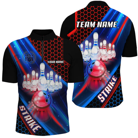 Blue and Red Light Strike Bowling Ball pins Bowling shirts for Men custom Team bowling jerseys NQS8733