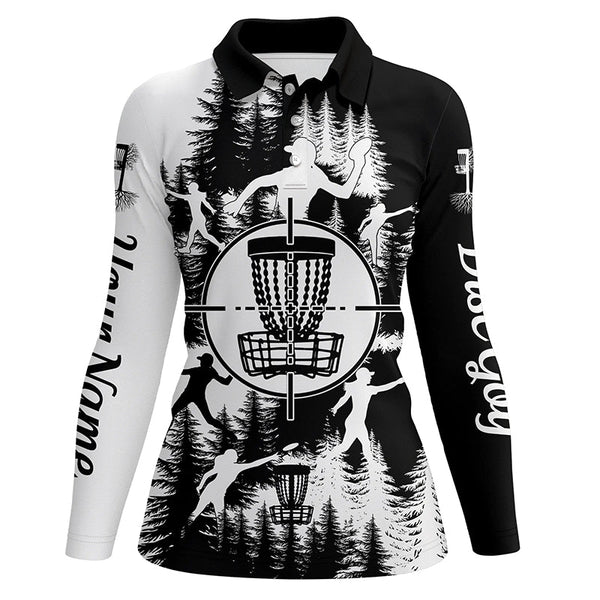 Black and white Womens golf polo shirts custom disc golf basket disc golf shirts NQS7296