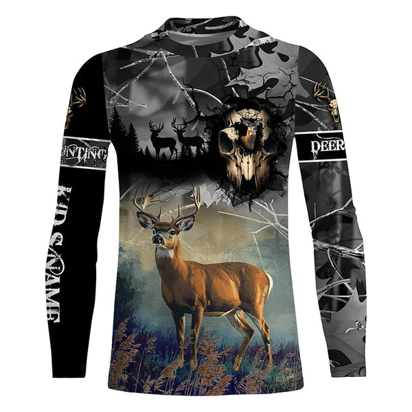 Deer hunting Skull camo Custom Name 3D All over print shirts - personalized hunting gifts - NQS729