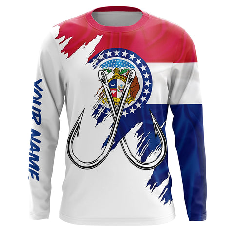 Missouri flag MO Fishing Fish Hook UV protection custom long sleeve Patriotic fishing apparel NQS8271