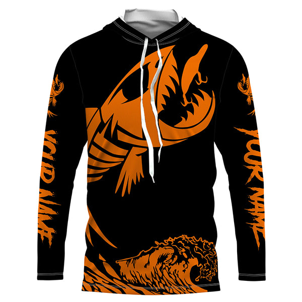 Fish skeleton reaper orange black sun protection performance custom name long sleeve fishing jerseys NQS6618