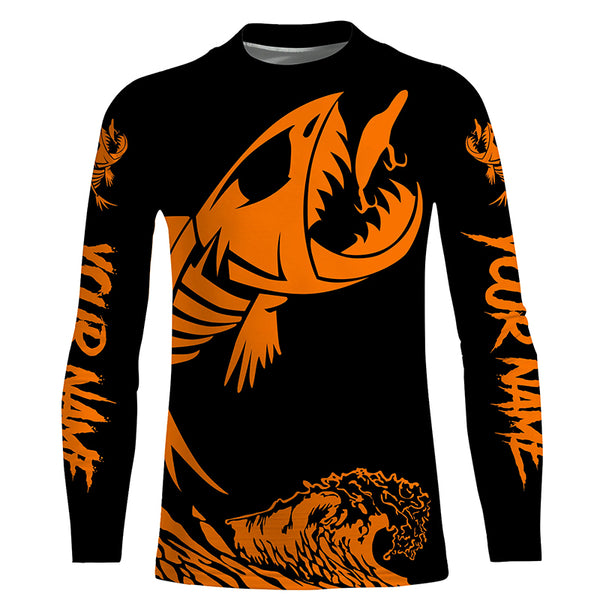 Fish skeleton reaper orange black sun protection performance custom name long sleeve fishing jerseys NQS6618