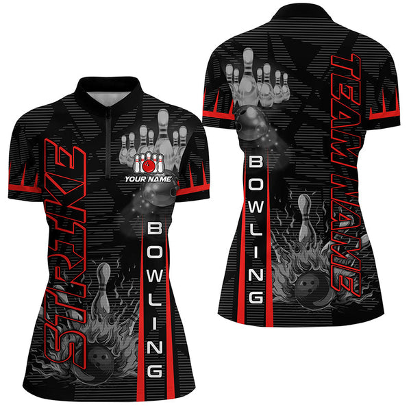 Custom Strike Bowling Shirts For Women, Personalized Bowling Team Jerseys | Red NQS8288