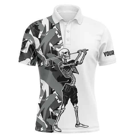 Funny Skull Golf polo shirts gray golf camo pattern custom name Skull playing golf apparel NQS3937