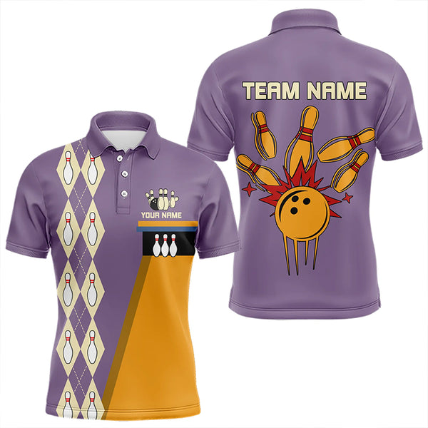 Blue & Purple Retro Bowling Polo, Quarter Zip shirt for Men Custom vintage team bowling jersey NQS9720
