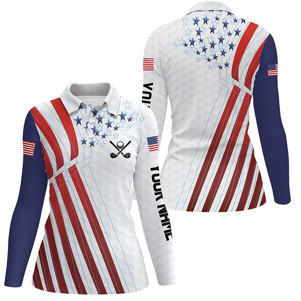 American flag Womens golf polo shirts custom Red, white and blue patriotic golf top, ladies golf shirt NQS7651