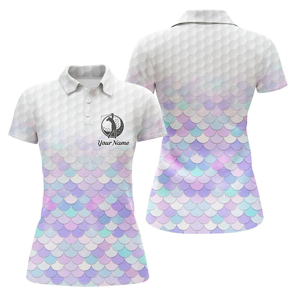 Womens golf polo shirt bling mermaid scales custom name pattern golf shirts, ladies golf tops NQS5976