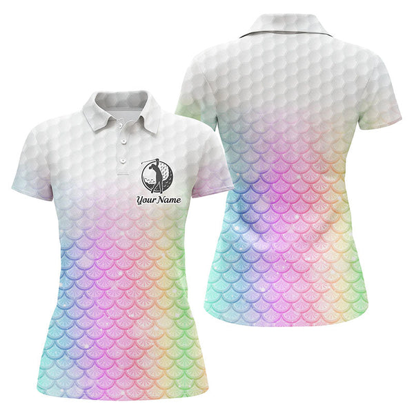 Womens golf polo shirt pastel rainbow mermaid scales custom name pattern golf shirts, ladies golf tops NQS5977