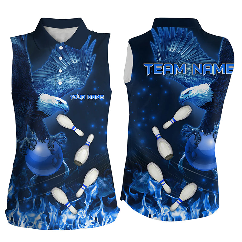 Blue Flame Eagle Bowling Sleeveless Polo shirts Custom Blue Fire Team Bowling Jerseys NQS8988