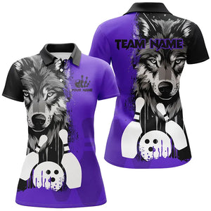 Black and Purple Wolf Bowling Polo, Quarter Zip Shirts For Women Custom Bowling Team League Jerseys NQS8993