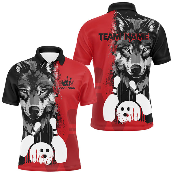 Black and Red Wolf Bowling Polo, Quarter Zip Shirts For Men Custom Bowling Team League Jerseys NQS8994