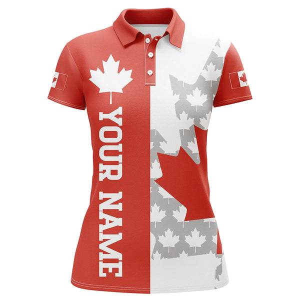 Women golf polo shirts Canadian flag custom patriotic red maple leaf white golf wears for ladies NQS7170