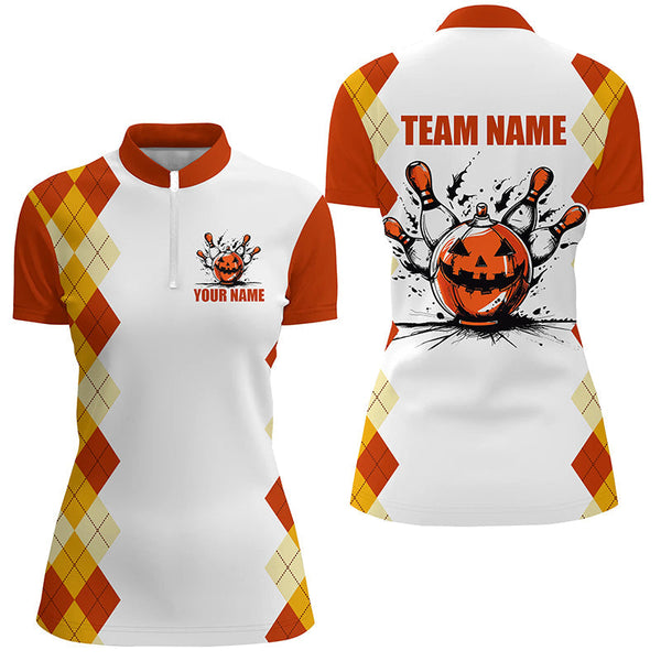 Halloween orange argyle pattern bowling pumpkins shirts for women custom Team bowling jerseys NQS8089