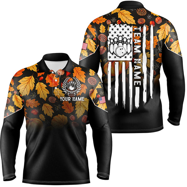 Mens bowling shirt Custom Autumn leaf camo Thanksgiving American flag patriotic bowling team jerseys NQS8755