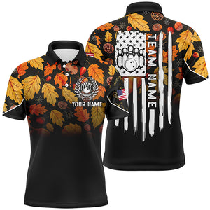 Mens bowling shirt Custom Autumn leaf camo Thanksgiving American flag patriotic bowling team jerseys NQS8755