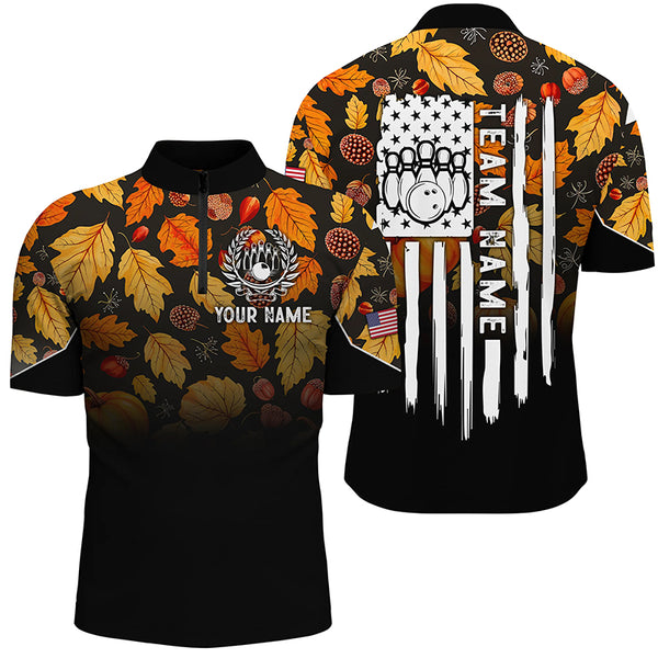 Mens bowling shirt Custom Autumn leaf camo Thanksgiving American flag patriotic bowling team jerseys NQS8755