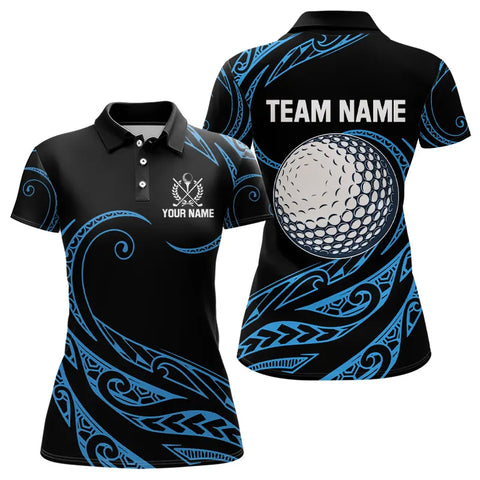 Black and Blue Tribal Pattern Golf Ball Women Golf Polo Shirts custom unique ladies golf apparel NQS9232