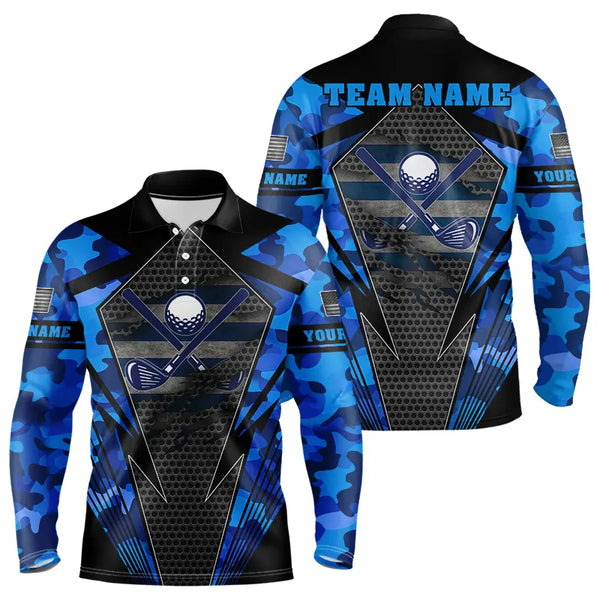 Blue Camo Golf Polo Shirts For Men Custom best mens golf wear, golfing gifts NQS9734