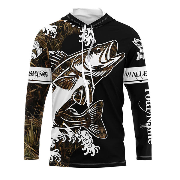 Walleye fishing tattoo camo Customize name black UV protection long sleeves fishing shirts NQS1857