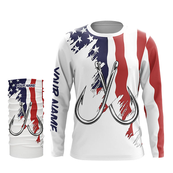 American flag US Fishing Fish Hook UV protection custom long sleeves shirts Patriotic fishing apparel NQS7877