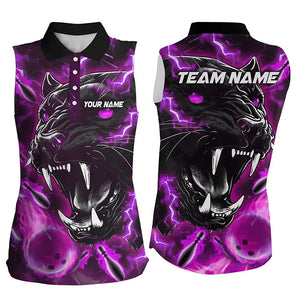 Purple Flame Panther Bowling sleeveless polo Shirts For Women Custom Bowling Team League Jerseys NQS8773