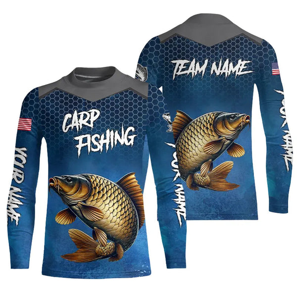 Blue camo Carp fishing Custom performance long sleeve team Carp fishing tournament shirts NQS9238