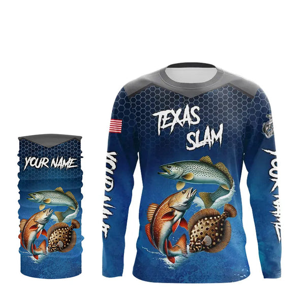 Blue Texas Slam fishing Custom performance long sleeve team Redfish, Trout, Flounder fishing shirt NQS9239