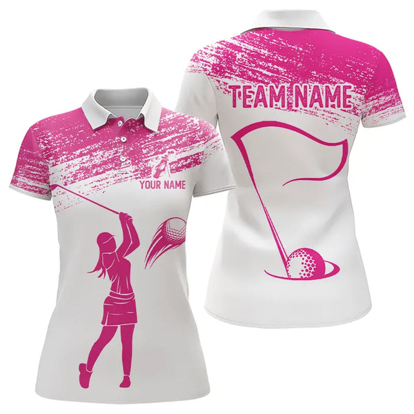 Pink and White Women Golf Polo Shirts custom ladies golf attire, best golf gifts for women NQS9245