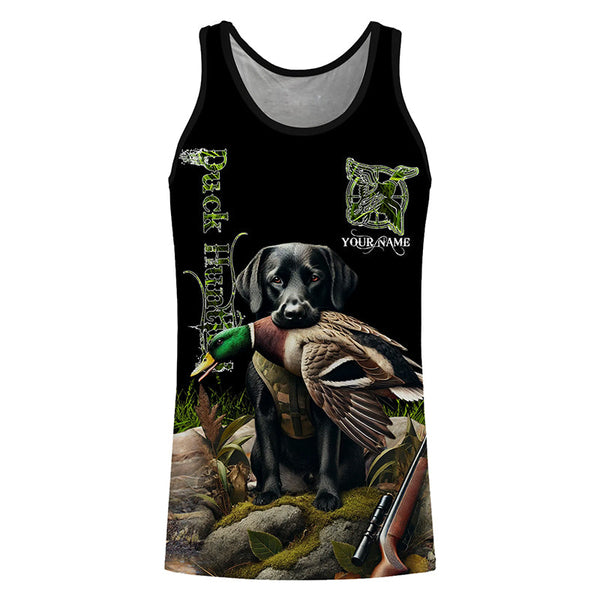 Black Labrador Retriever Duck Hunting Waterfowl green camo Shirts, Personalized Duck Hunting shirts NQS632